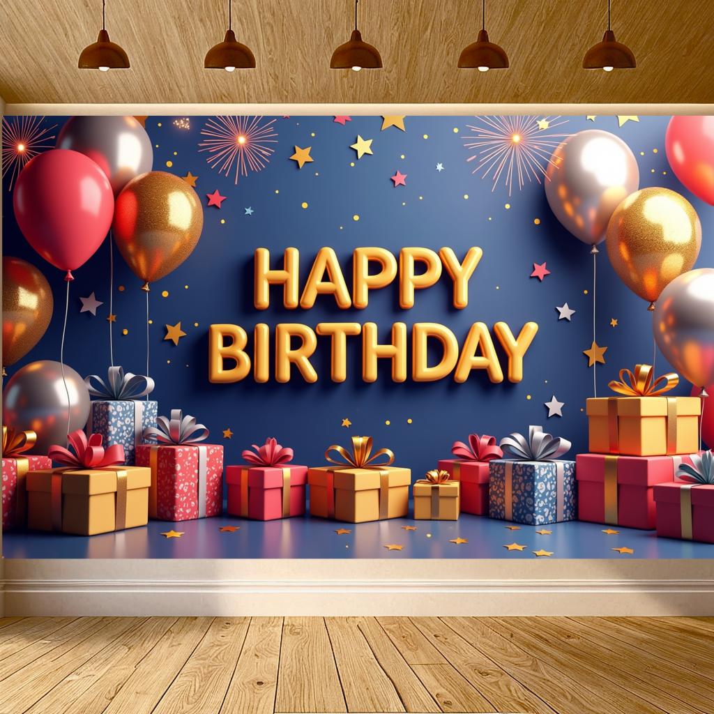 Geburtstagsparty Hintergrund Luftballons Und Geschenke Happy Birthday Banner Feier Veranstaltung Fotografie Hintergrund Requisiten