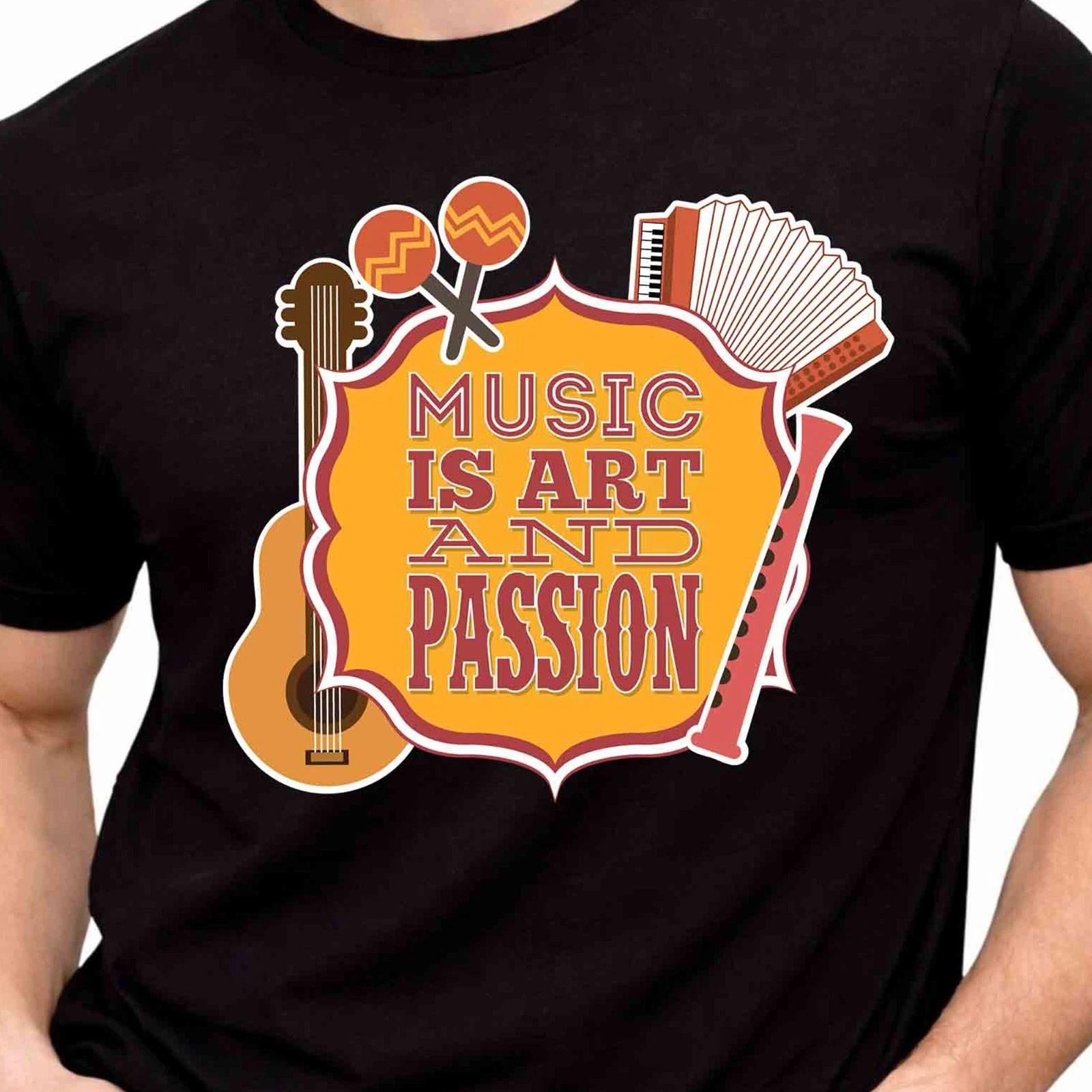 Music Is Art Passion Guitar Accordion Retro Music Lover Graphic Print Tee. XL
