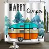 Camper Shower Curtain Happy Camper Trailer Car Rv Forest Mountain Tent Camping Bathroom Shower Curtain Waterproof Bath Curtain