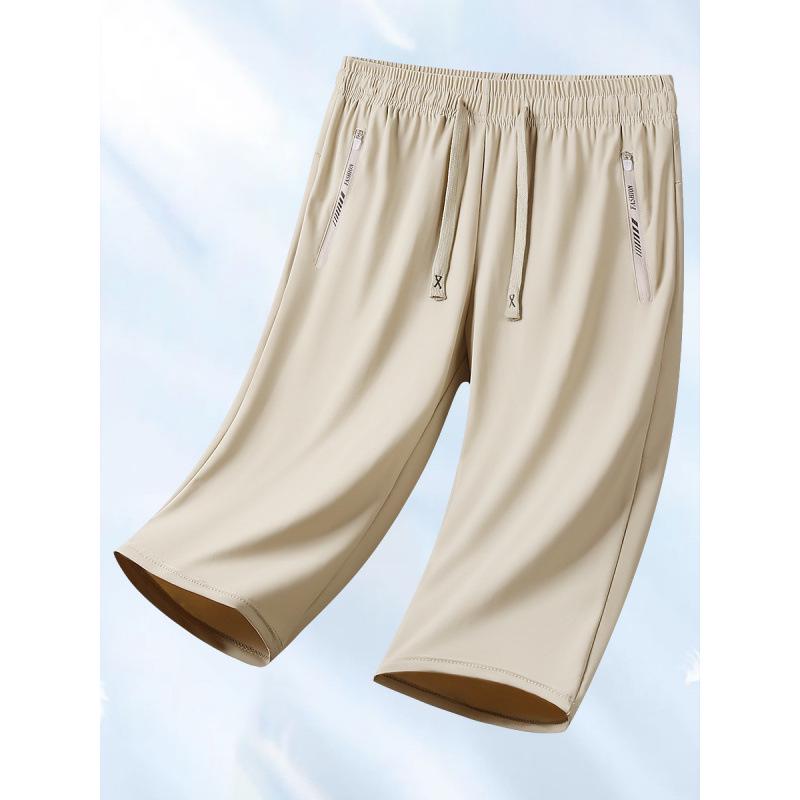 Men's Quick-Dry Ice Silk 7-Point Summer Sports Pants - Loose, Lightweight, Plus Size Running Pants