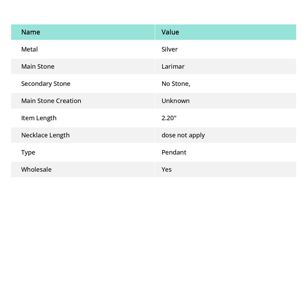 Caribbean Larimar Gemstone Pendant Handmade Unique Design Jewelry 2.2" P7I94