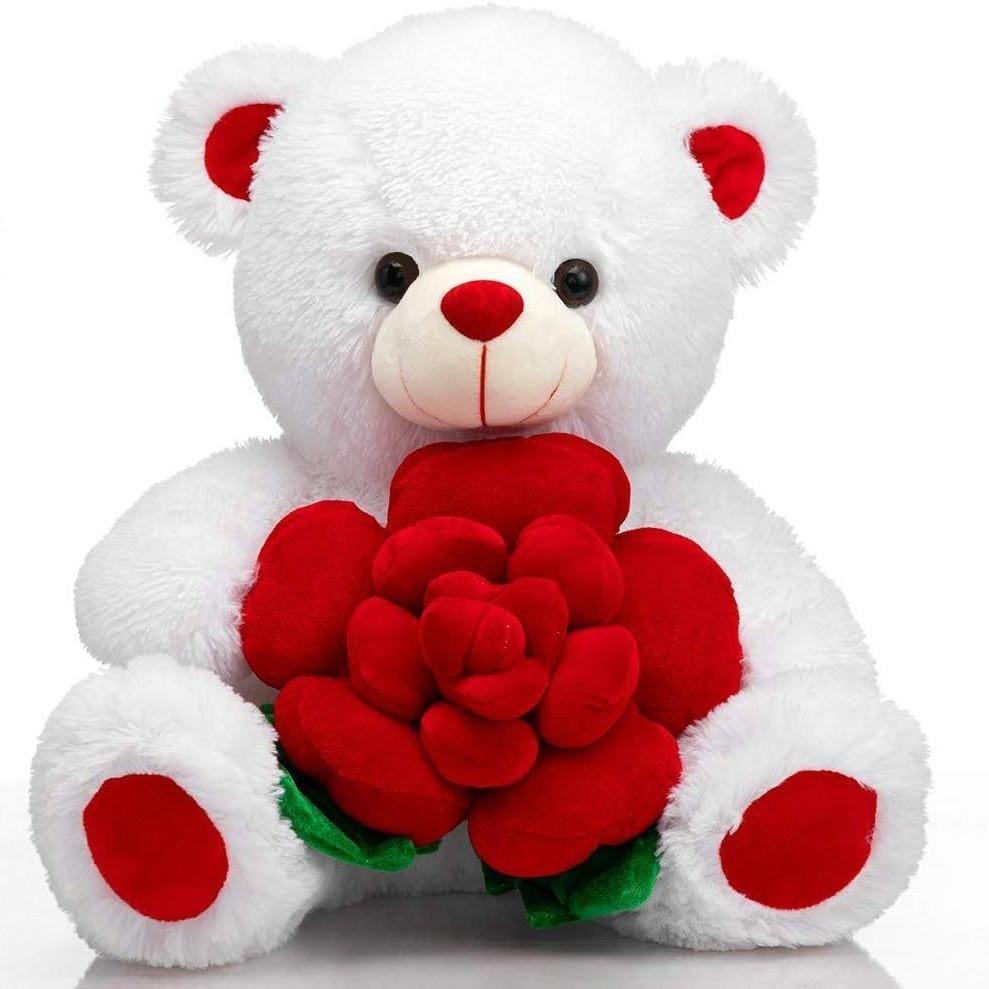 Adorable Plush Rose Bear Pp Cotton Filled White 30cm Perfect For Valentine's Day