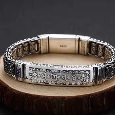 Ethnisches Mantra mit sechs Zeichen, buddhistische Schriften, Herrenschmuck, drehbarer Zylinder, Retro-Thai-Silberkettenarmband, Schmuck