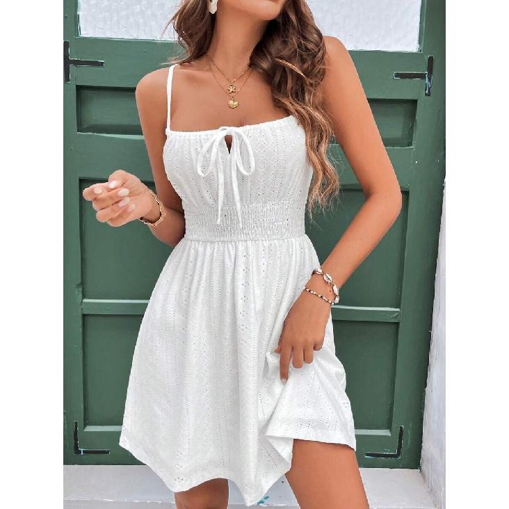 Elegant Women s Strap Dress, New Summer High-Waisted Pleated A-Line Midi Dress XS белый