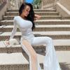 Fashion Women's New Autumn New Fashion Pure Color One Shoulder Mesh Patchwork Skinny Leg Sexy Siamese Pants Jumpsuits