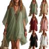 Robe Chiffon Couleur Col en V pour Femme - Vacances à la Plage, Tenue d'Été Décontractée