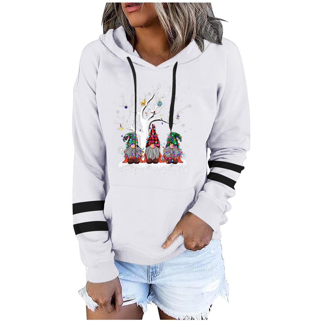 Women's Fashion Leisure Christmas Party Printed Long Sleeve Hooded Pullover Top