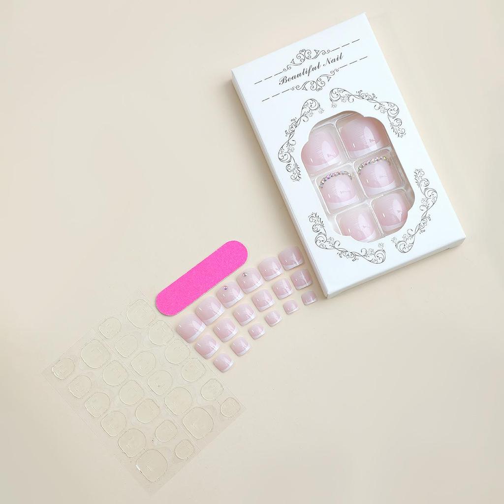 New French White Diamond Pink Translucent Toenail Tips – Essential Summer Wear