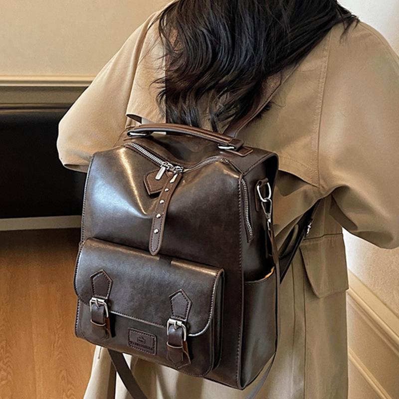 High-value backpack bag women's new retro British simple college student schoolbag large-capacity travel backpack