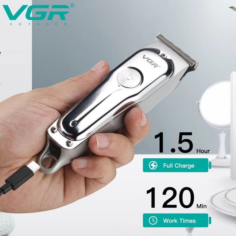Professional Men's Rechargeable Electric Hair Clipper with Stainless Steel Blades USB Charging and Plug-in Function  Large Battery  Washable