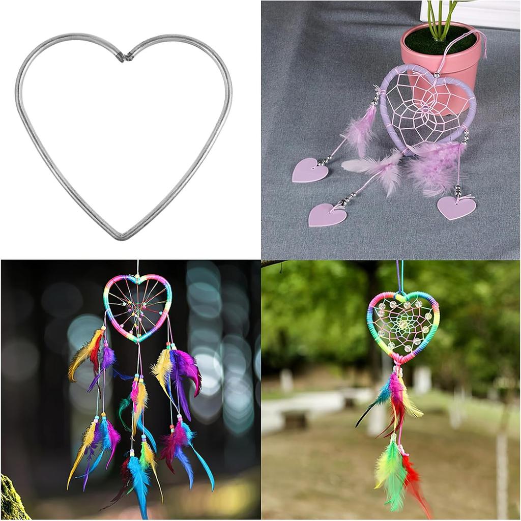 DECHOUS 9Pcs Heart Dream Catcher Ring: Sliver Metal Rings Macrame Hoop for Dream Catcher Making - 3 Sizes Heart Shape Dreamcatcher Hoops for Crafts