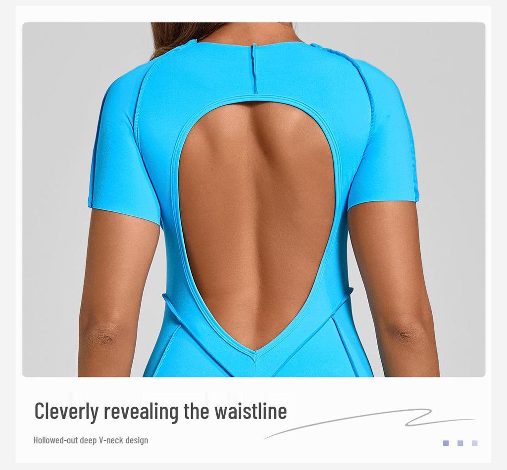 Europäischer & Amerikanischer 3D Ästhetischer Kurzarm Jumpsuit mit Offenem Rücken für Yoga und Fitness