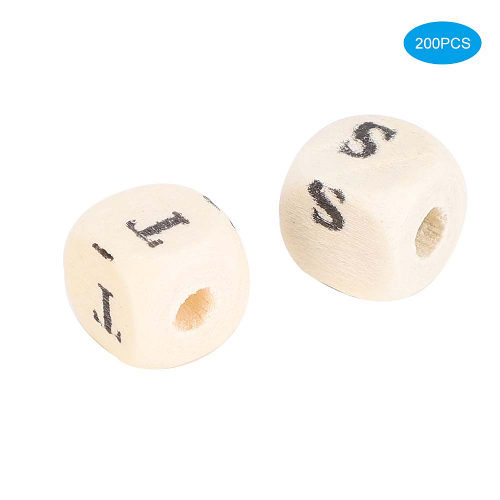 200pcs 10mm DIY Jewelry Beads Letter Printed White Cube Wooden Craft Beads