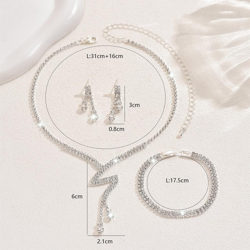 Women's Jewelry Set Necklace Earrings Bracelet Zircon Collarbone Chain Elegant Silver Tone Gift