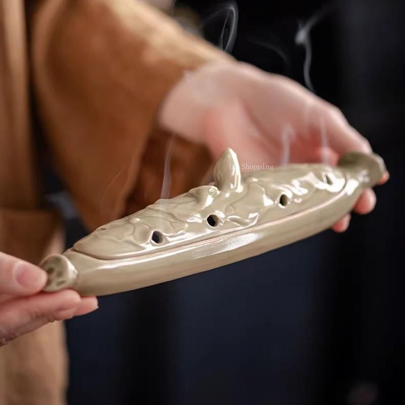 Lotus Leaf Incense Ceramic Incense Burner/Incense Insert Indoor Zen Incense Box Tabletop Ornament Creative Accessories Censer