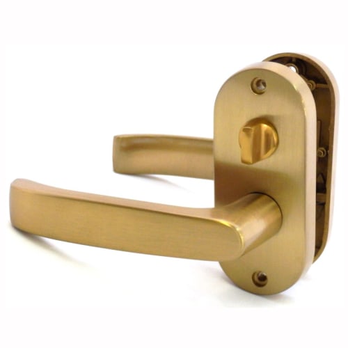 Kawaguchi Giken J-Lever, Internal Lock, Oval Base, Residential Indoor Lever Handle, 50mm Backset, JL-24-3K-SG, Satin Gold