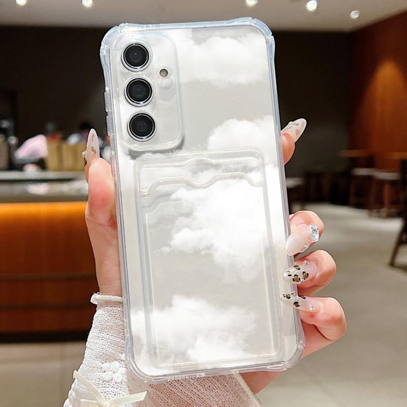 

Белый облачный узор прозрачный слот для карт чехол для Samsung S24 FE S23 Ultra S22 A16 A55 A15 A35 A54 A14 A34 мягкий силиконовый противоударный прозрачный чехол для телефона Samsung A06 прозрачный
