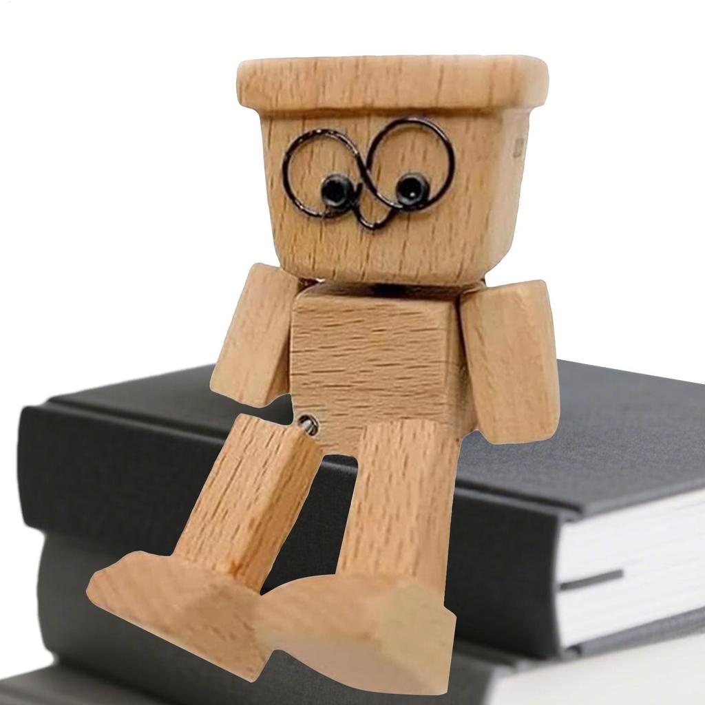 Shaking Wooden Man Figurine Man Tabletop Decor Creative Statue for Car Dashboard Study Shelf Display Desk Bedroom Living Room