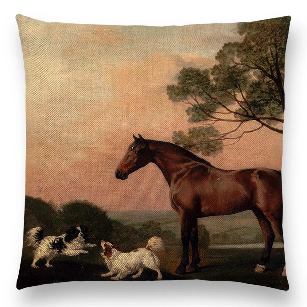 Horse Oil Painting Pillow Case Home Decor Vintage Cushion Cover for Sofa Car Linen Pillow Cover Home Decorative Drop Shipping