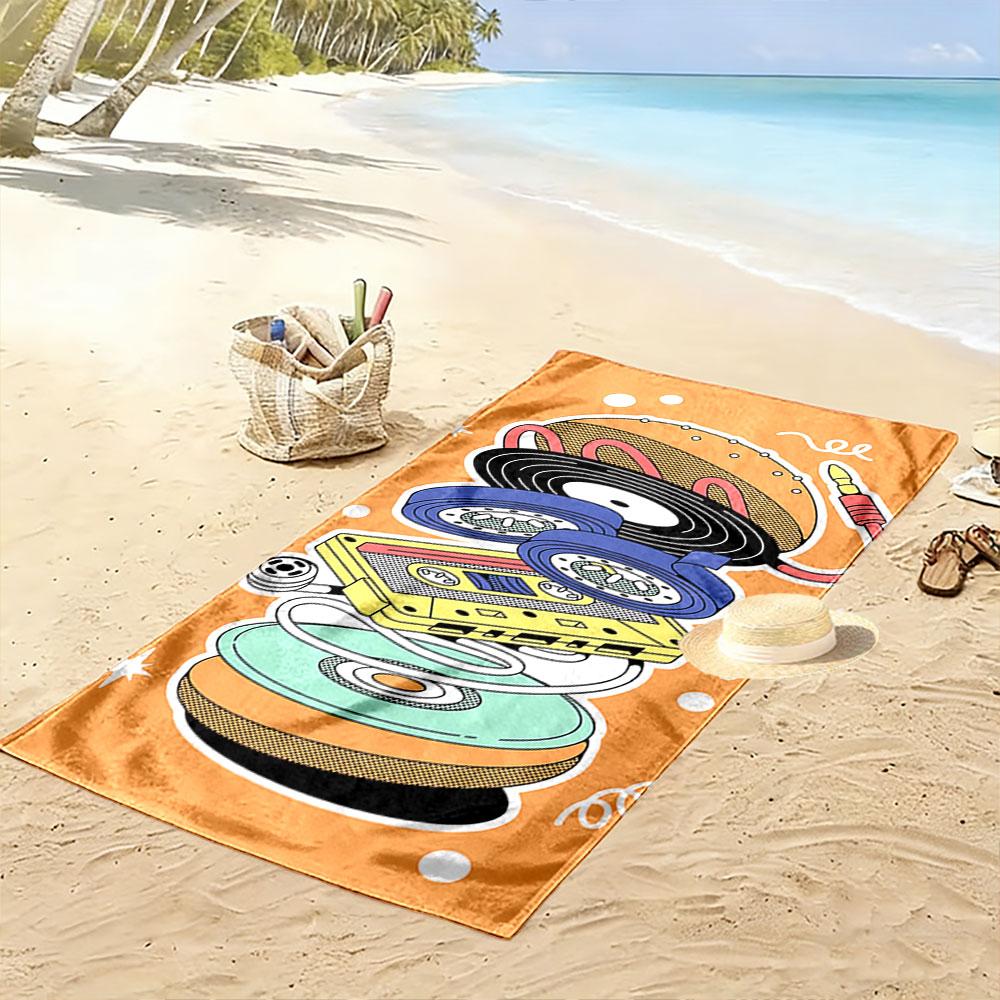 Retro Cassette and Vinyl Design Beach Towel Quick-drying for Travel Outdoor Sports Jogging Beach and Swimming