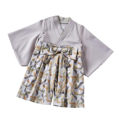 Kufuu Hakama Romper for First Meal, Girls and Boys, Hinamatsuri (Girls' Festival), Costume, First Meal, Shrine Visit (70cm, Ash Gray)
