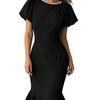 Hot-selling solid color bubble sleeve fishtail skirt in Europe and America, thin and elegant dress