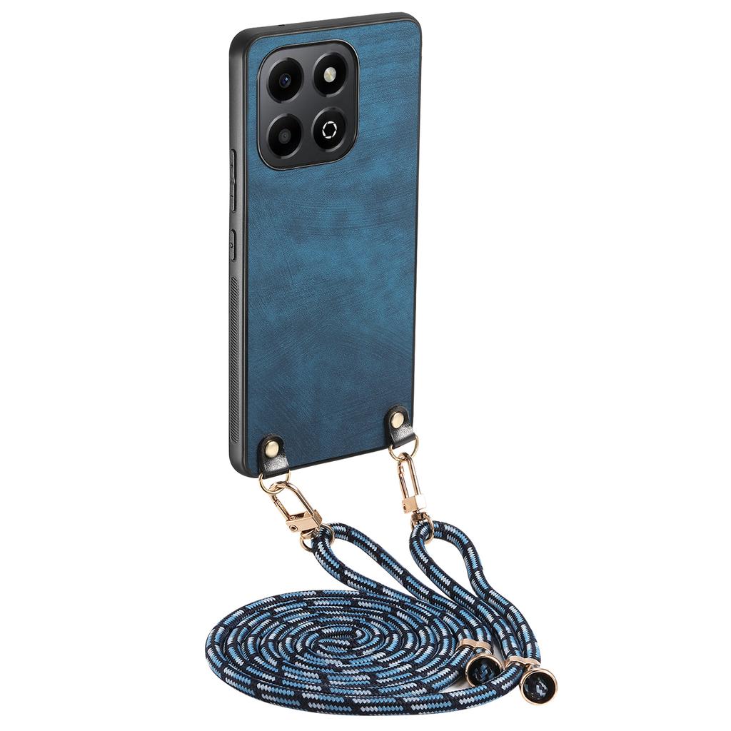 For Honor X6b 4G Retro Leather Phone Back Cover with Adjustable Strap