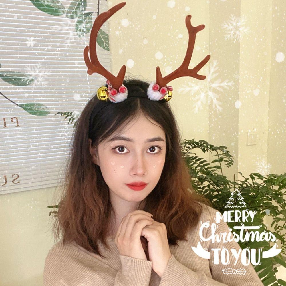 

Plush Ball Christmas Headband Bell Elk Hair Hoop Funny Antlers Headband Girl Style 1