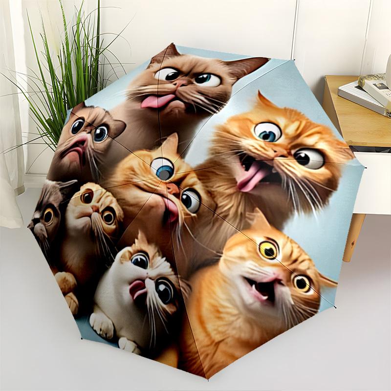 

Cartoon Cats Expression Faces Themed Automatic Opening and Closing Umbrella, Brightly Colored 8 rib Portable Umbrella, Suitable for Men and