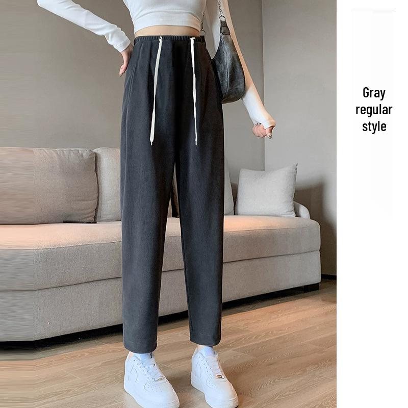 Maternity Plus Velvet Drawstring Pants - Fashionable Straight-Leg for Petites, Autumn/Winter 2025 L