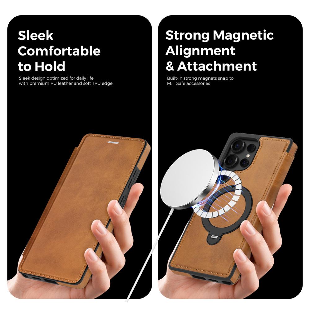 KEYSION Leather Flip Wallet Case for Samsung Galaxy S25 S26 Ultra 5G S26+ S25 FE Card Slots Magnetic 360 Ring Stand Phone Cover