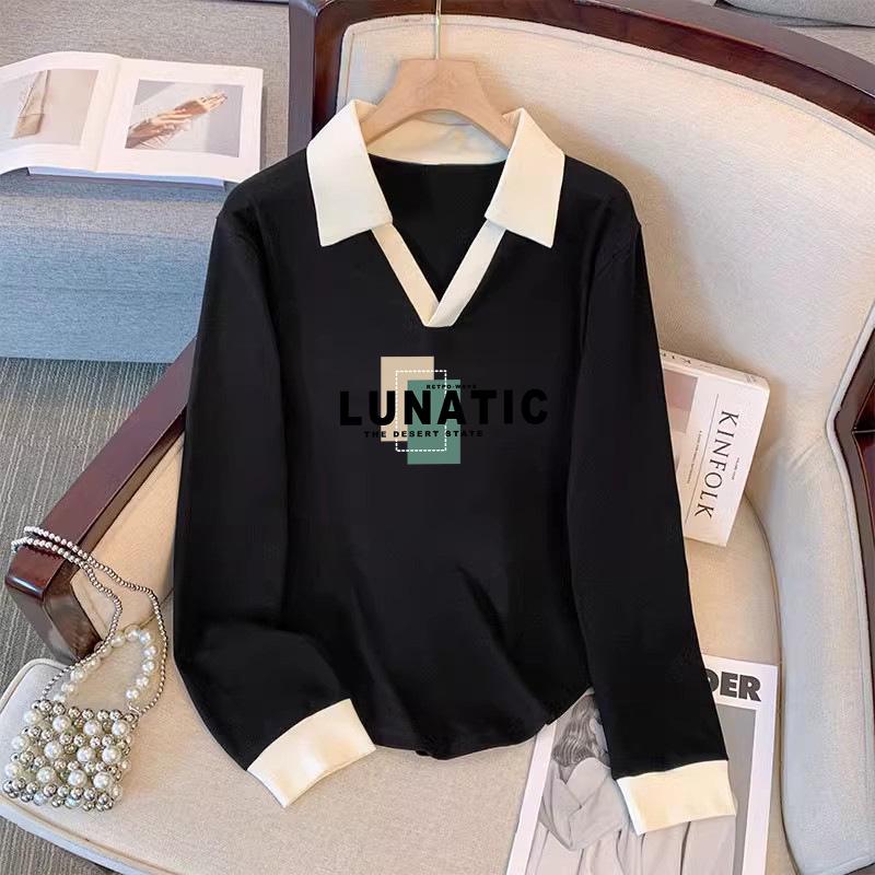 Plus Size Women's Spring Polo Long Sleeve Sweatshirt - Loose, Slimming & Stylish Belly-Covering Top