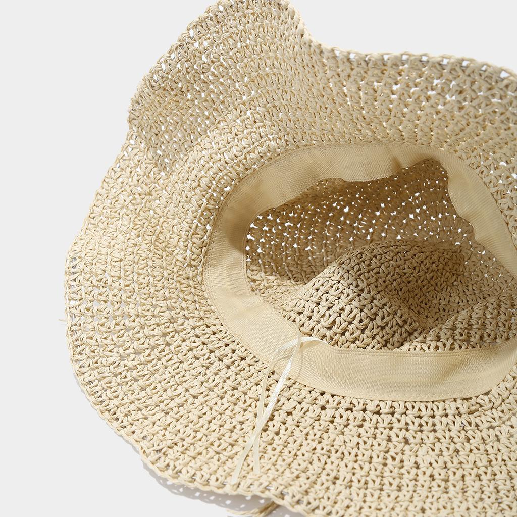 Summer Hollow Sun Protection Crochet Straw Hat Breathable  Vacation Wide Brim Woven Women's Beach Hats
