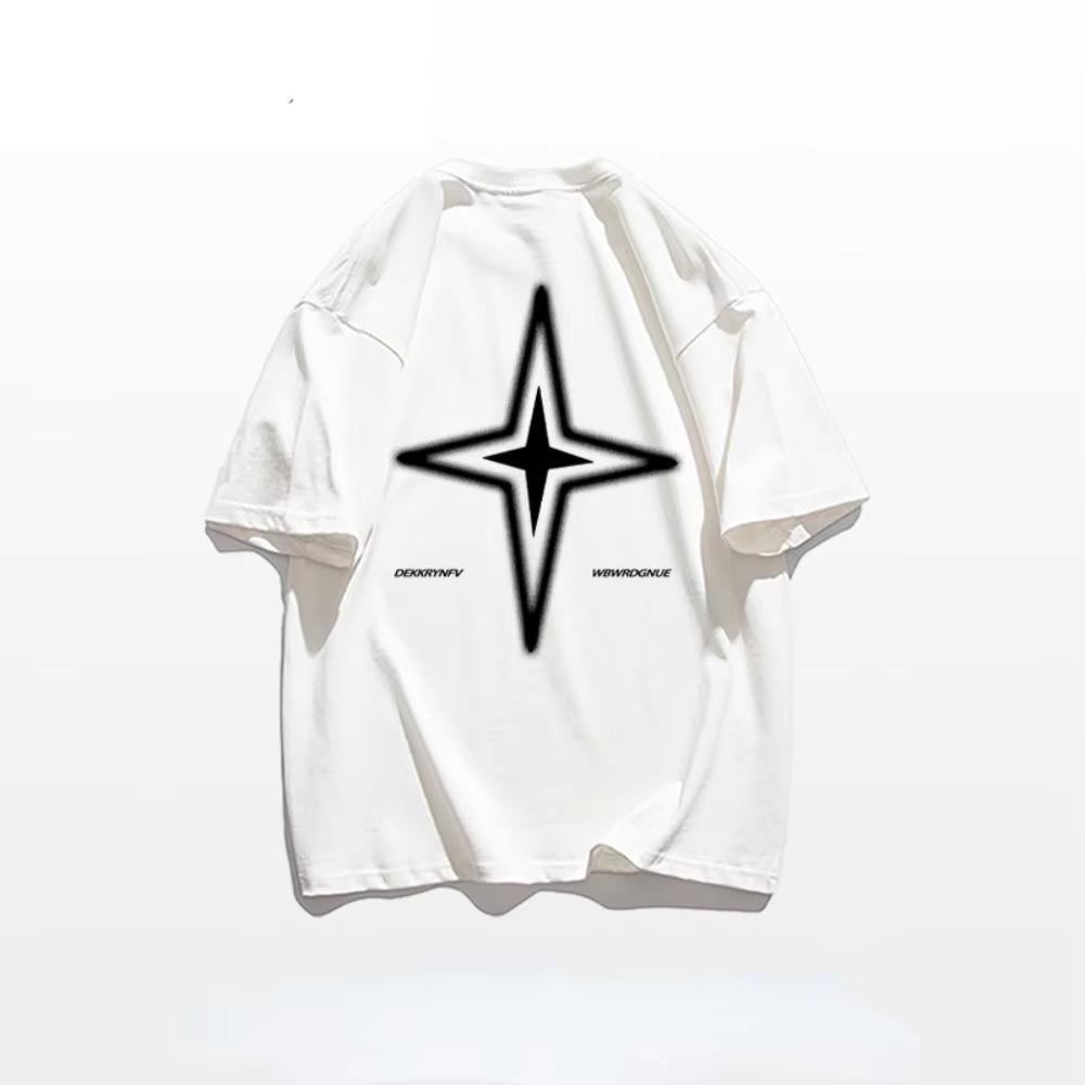 Summer Fashion Heavyweight Retro Men's English Letters 100% Cotton Printed Round Neck High-quality Casual Fitness Street T-shirt