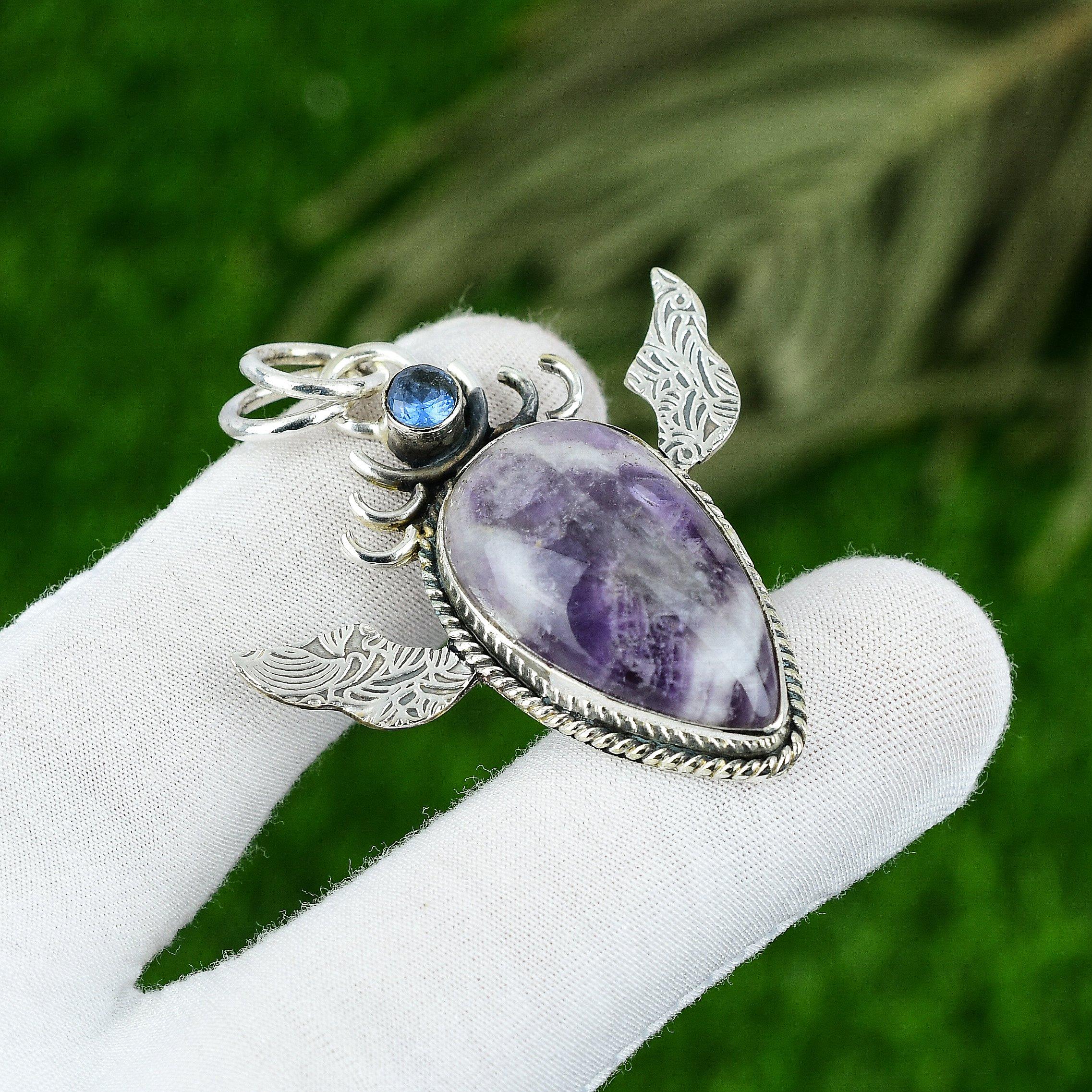 

Pear Chevron Amethyst Gemstone Topaz Sterling Silver Bezel Boho Pendant Jewelry