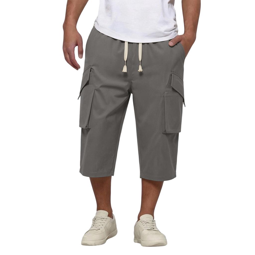 Men's Casual Lightweight Breathable Drawstring Cargo Shorts Loose Fit Stretchable Sportswear with Multiple Large Pockets for Outdoor Activities