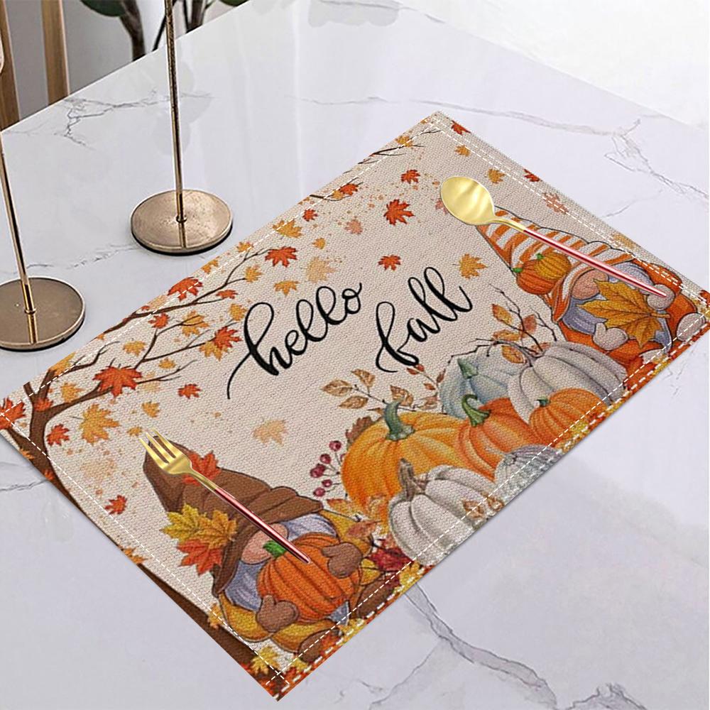 Herbst Kürbis Goldener Tischset Orange Ahornblatt Festlich Thanksgiving Platzset für Herbstparty Feiertagstisch Abendessen Heimdeko