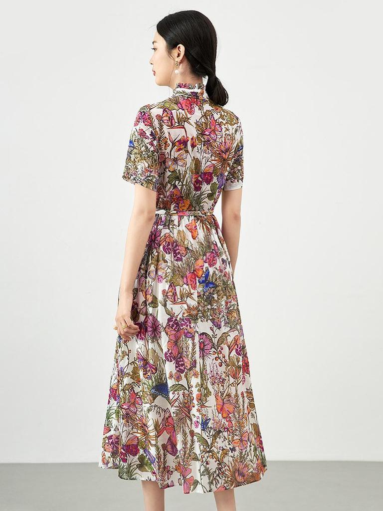 Elegantes A-Linien-Kleid mit floralem Muster im französischen Stil und taillierter Silhouette