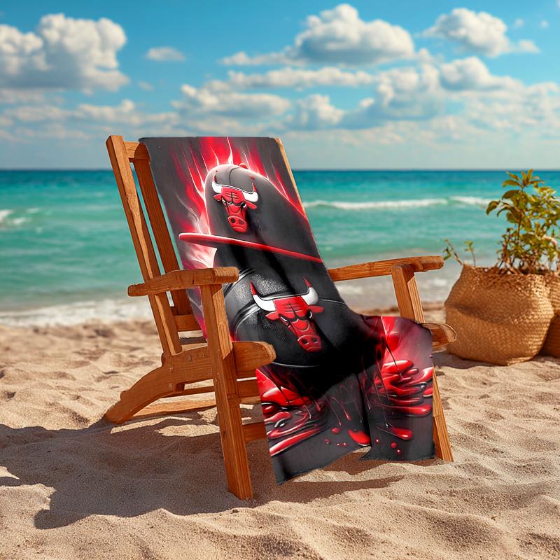 1Pc Bulls Basketball Artwork Beach Towel, Quick Dry, Multi-Use for Beach Pool Gym Yoga Home Travel, Christmas, Halloween, Xmas Gift M92991