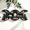 Black Fairies Moon Design Wooden Wall Crystal Display Hanging Shelf With Multi Compartments For Artistic Storage Solution
