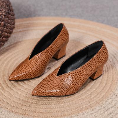 Pantofi Single Fashion Retro cu Gura Joasă și Vârf Ascuțit, Toc Gros, pentru Femei, Noi de Primăvară și Toamnă, Versatili, cu Toc Înalt