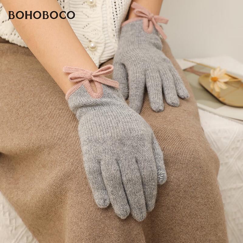 BOHOBOCO Dámské 100% kašmírové rukavice s mašlí