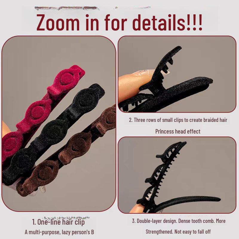 Double-Layer Braided Women's Bangs Hairpin: Flocked Side Clip and Headdress.