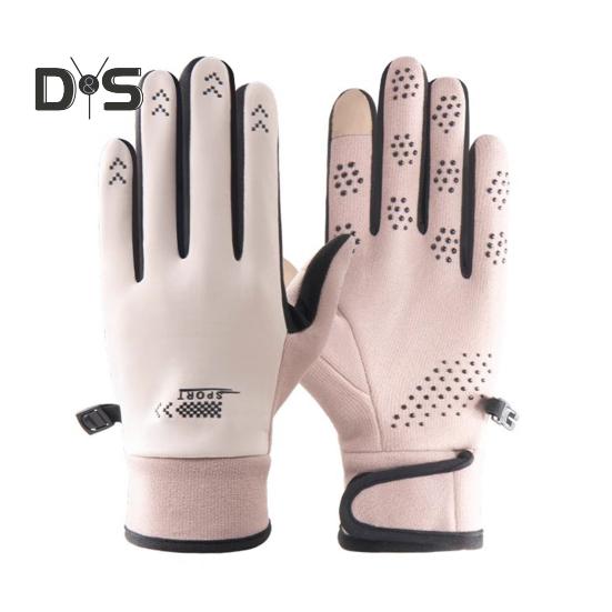 

1 пара женских зимних перчаток для велоспорта, утолщенные, с плюшевой подкладкой, водонепроницаемые, с застежкой на запястье, с отличным сцеплением и противоскользящими свойствами для холодной погоды, вождения, катания на лыжах бежевый