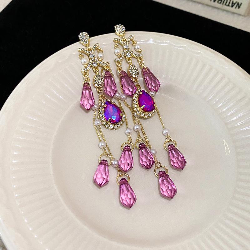 French Retro Luxury Silver Pearl Tassel Stud Earrings - Elegant and Versatile for Women