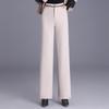 Women's Woolen High-Waisted Wide-Leg Pants - Versatile Spring/Autumn Style, Thickened with Elastic Back, Straight-Leg Trousers