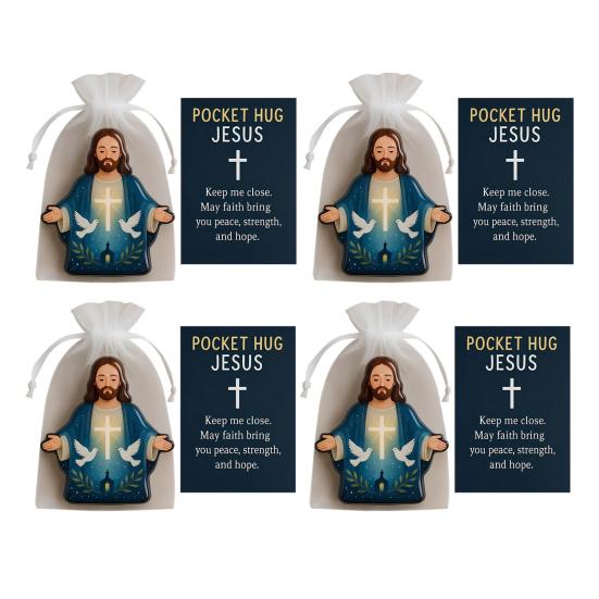 Pocket Hug Jesus Gift Blessing Jesus Prayer Figurine with Card Christian Pocket Hug Keepsake Religious Faith Ornament for Christian Gifts