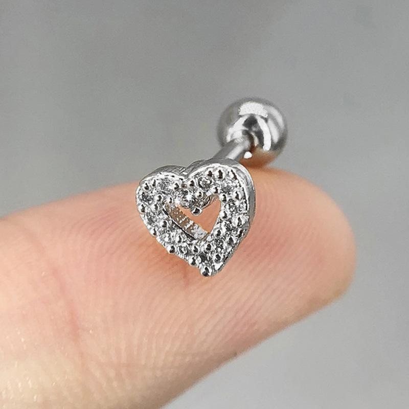 Heart Earrings for Women Dainty Helix Piercing Trend 2024 Silver Color Zircon Tragus Daith Lobe Cartilage Ear Studs Body Jewelry