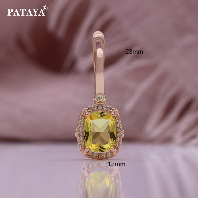 PATAYA Conjunto Retangular de Zircônia Artificial Amarela com Microcravação na Cor Ouro Rosa