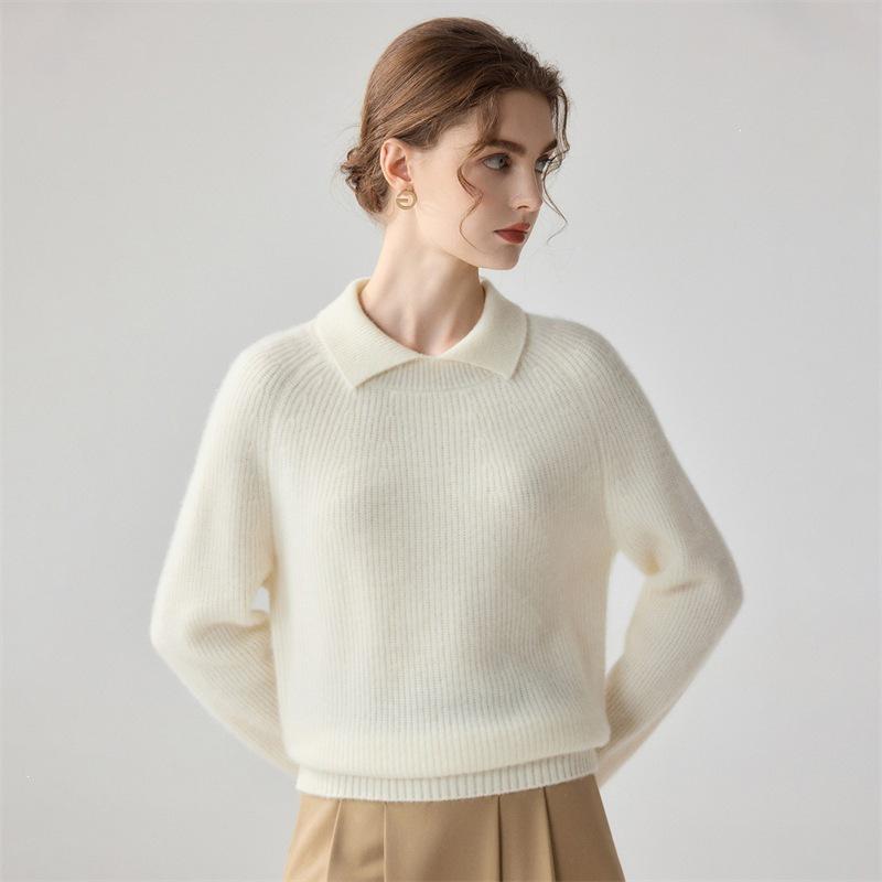 Yuanbao Women's Cashmere Knitwear - Long Sleeve Doll Collar Sweater for a Gentle, Casual Style